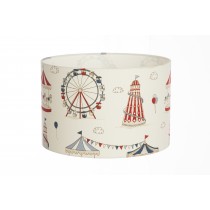 Hand Made Cream and Red Children's Lampshade with Cartoon Fun Fair Design