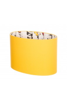 Hand Made Sunshine Yellow Oval Lampshade with Woods and Butterflies Wallpaper Lining